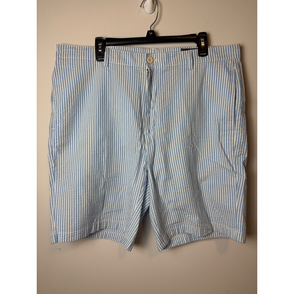 Vineyard Vines Mens 38 Club Short Blue White Seersucker Striped Cotton Shorts